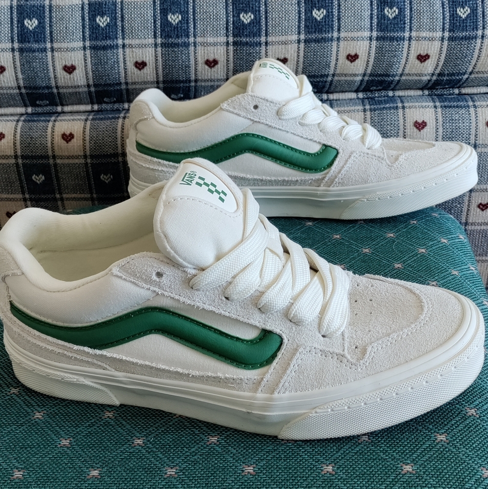 Vans White and Green Sneakers